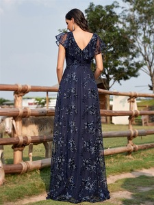 Vendita Calda Abiti Alla Moda per Signore Nuovi Arrivi Vestito da Festa Occidentale Abito Lungo in <span class=keywords><strong>Tulle</strong></span> <span class=keywords><strong>con</strong></span> Ricami Floreali - Product Image 5