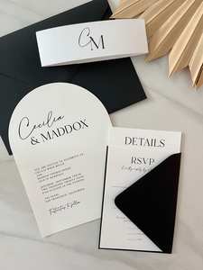 Plantilla de invitación de boda de arco minimalista moderno DIY conjunto imprimible en blanco y negro con Rsvp hecho de papel de alta calidad - Product Image 3