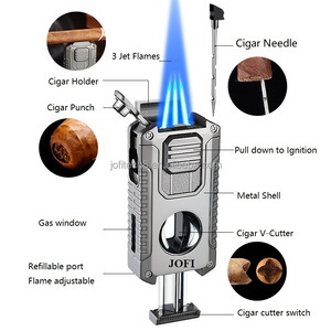 JOFI Windproof Blue Flame Portable <b>Cigar</b> Torch <b>Lighter</b> <b>Cigar</b> <b>Lighter</b> With Cutter Punch Custom Logo for Wholesale <b>Cigar</b> Shop - Product Image 4