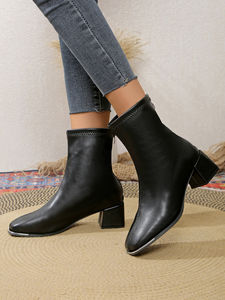 Venta caliente tendencia de moda punta cuadrada PU tacones gruesos tobillo cremallera bota botín romano país bota - Product Image 3