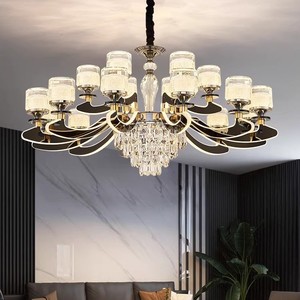 Minimalist Crystal Chandelier Led <b>Light</b> Round Multi Head Pendant <b>Light</b> For Living Room Hotel Villa Dining Room Dimmable <b>Remote</b> - Product Image 1