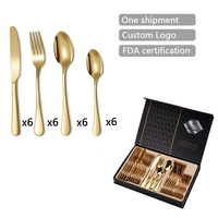 Lot de couverts en acier inoxydable doré, 24 pièces, service pour 6 personnes, fourchettes, couteaux, cuillères, coffret cadeau de mariage, vente en gros