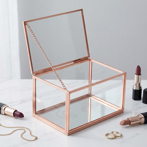 Wholesale Rose Gold Metal Framed Glass Storage Organizer <b>Box</b> for <b>Makeup</b> Cosmetics and Jewelry - Product Image 1