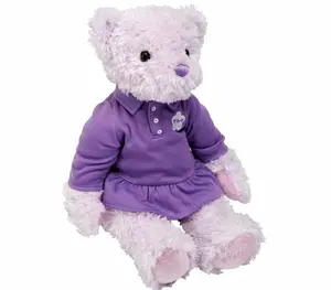 Plush Toy Factory Customized Purple Teddy Bear Plush Toy With Dress And Embroidery Logo