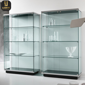 Bán buôn thương mại phong cách trong suốt Tempered Glass vitrine Showcase với kệ - Product Image 1