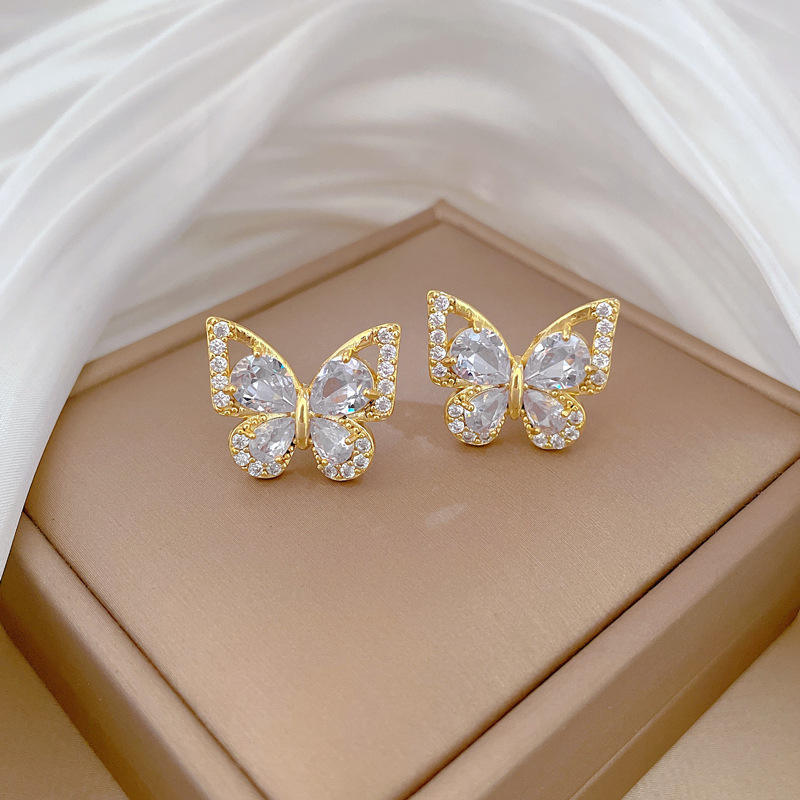 Zircon butterfly earrings - gold