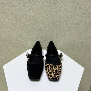 Fashion One Line With Leopard Print Square Head Flat Shoes Shallow Mouth Single Shoes Woman - Product Image 2