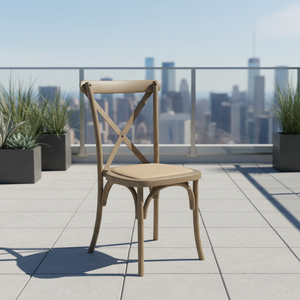 Luxury Blond Oak Resin CrossBack Wedding <b>Chair</b> Modern Design <b>Stackable</b> Lightweight UV Resistant Outdoor <b>Dining</b> Hotel Seating - Product Image 1