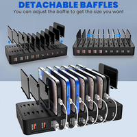 Station de charge USB PD multi-ports (10 ports) pour téléphone portable/tablette/ordinateur portable, chargeur de bureau universel avec supports de rangement