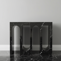 Table console moderne en marbre noir Nero Marquina avec rangement pour salon