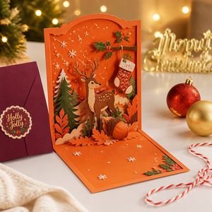 Tarjeta de Navidad 3D Pop-up, Tarjeta de Felicitación Navideña con Sobre, Diseño de Reno y Muñeco de Nieve - Product Image 2