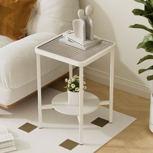 <span class=keywords><strong>Mesa</strong></span> <span class=keywords><strong>Auxiliar</strong></span> Cuadrada de Hierro Forjado, Moderna y Decorativa, con Superficie de Vidrio Templado, Mini <span class=keywords><strong>Mesa</strong></span> de Centro para Sofá en Espacios Pequeños - Product Image 2