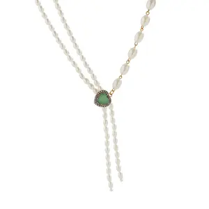 2024 Fashion Temperament Asymmetric Imitation Pearl Tassel Necklace Women's Heart Shaped Necklace Jewelry