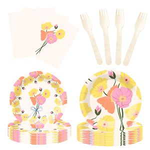 DAMAI - Juego de Decoración para Fiestas de Cumpleaños, Tema de Flores, Platos de Papel con Hojas de Cerezo, Mantel, Vajilla Desechable para Fiestas - Product Image 3