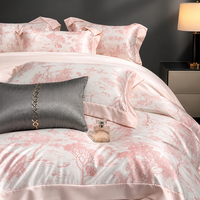 Parure de lit de luxe en soie glacée rafraîchissante 4 pièces, imprimée numériquement motif peinture à l'encre chinoise élégante, douce et lisse, 100% polyester