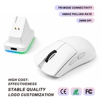 Mouse para Juegos Tri-Modo PAW3311, 24000 DPI, 1000Hz, Baja Latencia, 500mAh Recargable, 60 Millones de Clics, 60g, Inalámbrico con Base de Carga para PC