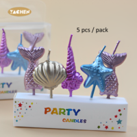 Yachen Nouveau Design Lot de 5 Bougies d'Anniversaire en Cire de Paraffine Thème Sirène Océanique Colorées pour Décoration de Fête de Remise de Diplôme