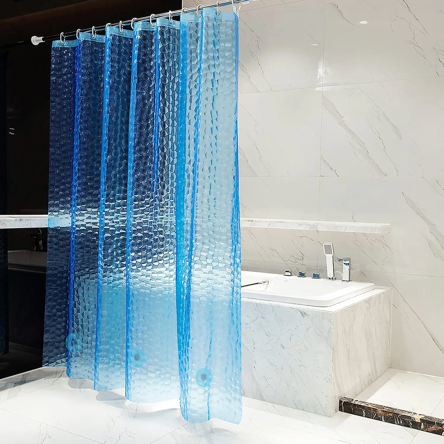 Cortina de ducha con estampado de Peva Eva grueso, resistente al moho, forro de cortina con 3 imanes inferiores, color azul, personalizado