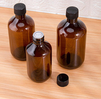 Vente en gros 300ml 400ml 500ml PET boston Bouteille ronde Bouteilles ambrées Bouteille en plastique avec couvercle et bouchon noirs