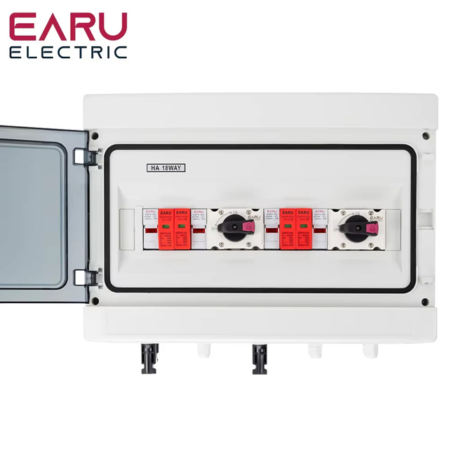Photovoltaic Combiner Box With Lightning Protection 2 Input 2 Out DC 1000V 15A Fuse MCB SPD Waterproof Box IP65 18Ways EA-CB