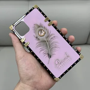 Para niñas cuadrado brillo diamante rhinestone impresión 360 proteger acrílico resistente eco amigable fundas de teléfono móvil