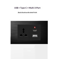 Prise murale universelle 110V en alliage d'aluminium brossé noir, type 86, 6 broches, modèle LP90