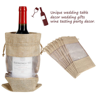 Sacs à vin personnalisés pour cadeaux de mariage et de festival avec fenêtre en organza transparent, pochette à cordon en toile de jute, sacs à bouteilles en toile de jute pour fête