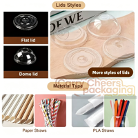 Gobelet en plastique PET avec logo personnalisé, recyclable, anti-fuite, empilable, avec couvercles pour café, jus, soda, certifié FDA, 8oz/12oz/16oz CarryCheers