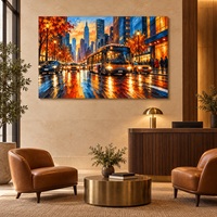 Impression sur toile de paysage urbain avec des scènes urbaines colorées et des détails peintoresques pour la décoration du salon et du bureau
