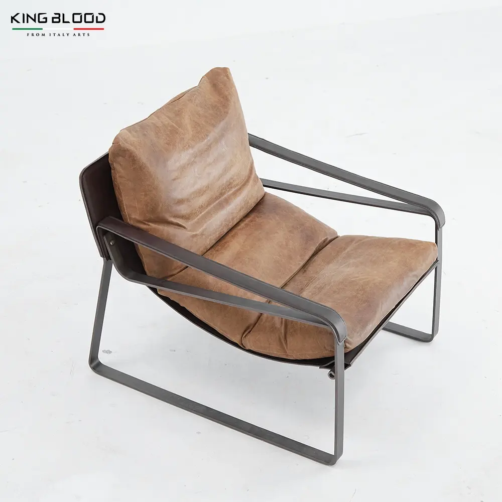 Итальянское простое кресло для отдыха, гостиничное коричневое кожаное кресло, офисное винтажное кожаное кресло для отдыха, диван