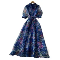 Robe trapèze vintage pour femme avec col et ceinture à nouer, bleu marine et rouge, pour printemps-été, vente en gros