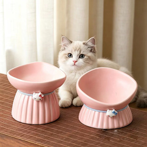 Bol surélevé en céramique rose antidérapant facile à nettoyer pour chats - Product Image 1