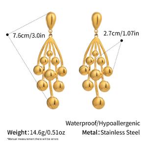 ต่างหูแฟชั่นเกาหลีแบบขายส่ง ป้องกันการหมอง ผลิตจากสแตนเลสสตีล 316L ชุบทอง 18K PVD รูปทรงองุ่น สำหรับผู้หญิง - Product Image 6