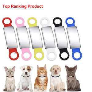 Tag ID kucing anjing kustom baja tahan karat kosong dipersonalisasi DIY ukiran anjing liontin Tag logam silikon warna-warni Tag anjing melengkung - Product Image 1