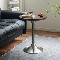 Table basse moderne de luxe léger en forme de tulipe, plateau en MDF, base robuste, bords chanfreinés, pieds dorés/argentés, pour salon