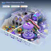 Équipement de jeu souple sur le thème de la station spatiale pour enfants, aire de jeux intérieure avec toboggans néon, piscine à balles planète, carrousel, clé en main pour FEC