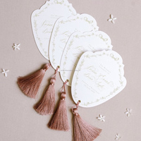 Ensemble de cartes de mariage personnalisées découpées sur mesure avec impression Vanille, invitation à pompon, RSVP et menu inclus, en carton personnalisé