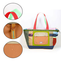 Tas Tote Tahan Lama dengan Motif Patchwork Warna-warni, Tas Penyimpanan Serbaguna dari Bahan Daur Ulang untuk Penggunaan Sehari-hari dan Aktivitas Luar Ruangan
