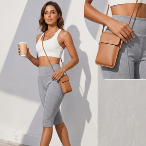 High Waist Customized Colors Capri <b>Leggings</b> Pockets Tummy Control Stretch Seamless Knitted Spandex/Nylon Sporty Women's All - Product Image 4
