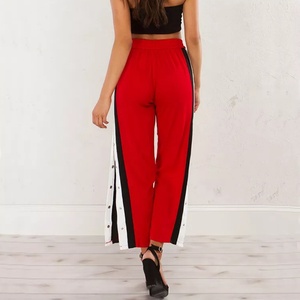 กางเกงลำลองผู้หญิงทรงขาบานแบบครอป ติดกระดุมด้านข้าง ลายทาง ผ้าโพลีเอสเตอร์ - Product Image 4