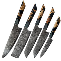 Couteau de chef ambré VG10 de 8 pouces avec logo personnalisé, manche en résine époxy, couteau japonais en cuivre damassé