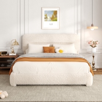 Lit plateforme modulaire luxueux et réglable en velours crème, style européen moderne, pour chambre principale d'hôtel - Collection 2026 en promotion