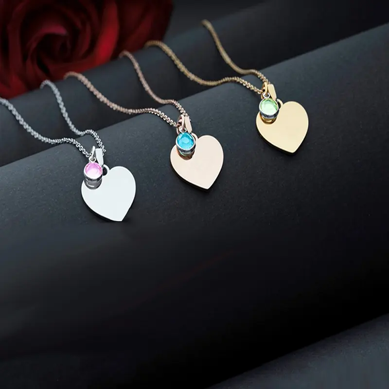 Logo Design Free Birthstone Personalised Custom Name Blank Heart Pendant Necklace For Women