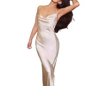 Großhandel Custom Pure Silk Cowl Neck Kleid Seide Abendkleid Luxus Top Qualität Sexy 100% Seide Kleid
