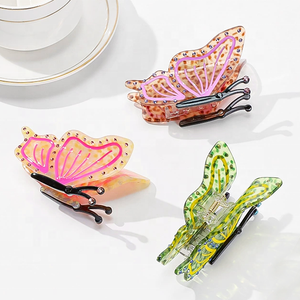 Pinza de Pelo con Diseño de Mariposa Geométrica Ecológica, Pinza de Pelo de Acetato con Pedrería, para Niñas, Uso Diario, Casual, Fiestas, Estilo Dulce - Product Image 5