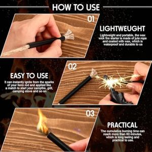Cuerda para Encender <span class=keywords><strong>Fuego</strong></span>, Encendedor de Supervivencia, Cordón de Aluminio con Tubo Impermeable, Mecha Encerada para Camping, Senderismo y Excursionismo - Product Image 4