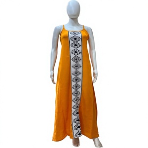 Wholesale <b>Women</b> Yellow Spaghetti Strap Maxi <b>Dress</b> Tribal Geometric Print Panel Casual <b>Boho</b> Cotton <b>Dress</b> - Product Image 1