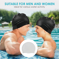 Bonnet de bain unisexe en silicone avec protection pour les oreilles, résistant au chlore, idéal pour les adultes aux cheveux longs