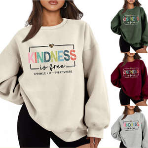 Sweat-shirt pour femme en coton 100% à manches longues, col rond, imprimé avec un logo sur le devant, style sport décontracté, tricoté pour l'hiver, européen et américain - Product Image 2