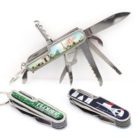 Couteau de poche multifonctionnel en métal 11-en-1 avec logo personnalisé du fabricant, porte-clés souvenir